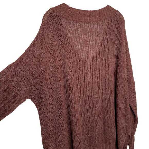 Pilcro Rust/Clay Loose Knit V-Neck Sweater, L - Picture 5 of 9